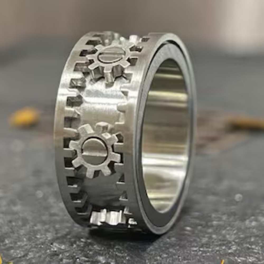 Intricate Silver Gear Jewelry Ring